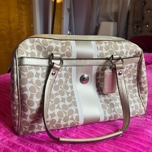 COACH Chealsea Heritage Stripe C Monogramed Beige Cream Purse Satchel